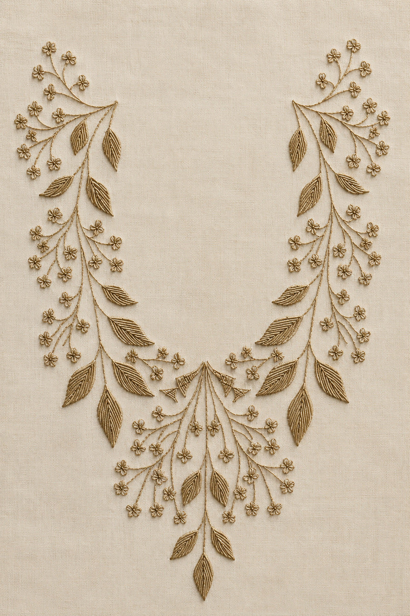 Simple Round Neckline Motif 02 from Neckline & Collar Embroidery Designs Book 1, a digital embroidery design reference for machine embroidery designs, embroidery patterns and garment placement ideas.