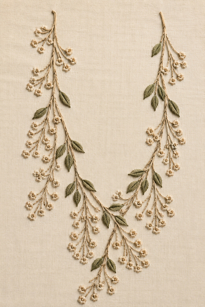 Simple Round Neckline Motif 02 from Neckline & Collar Embroidery Designs Book 4, a digital embroidery design reference for machine embroidery designs, embroidery patterns and garment placement ideas.