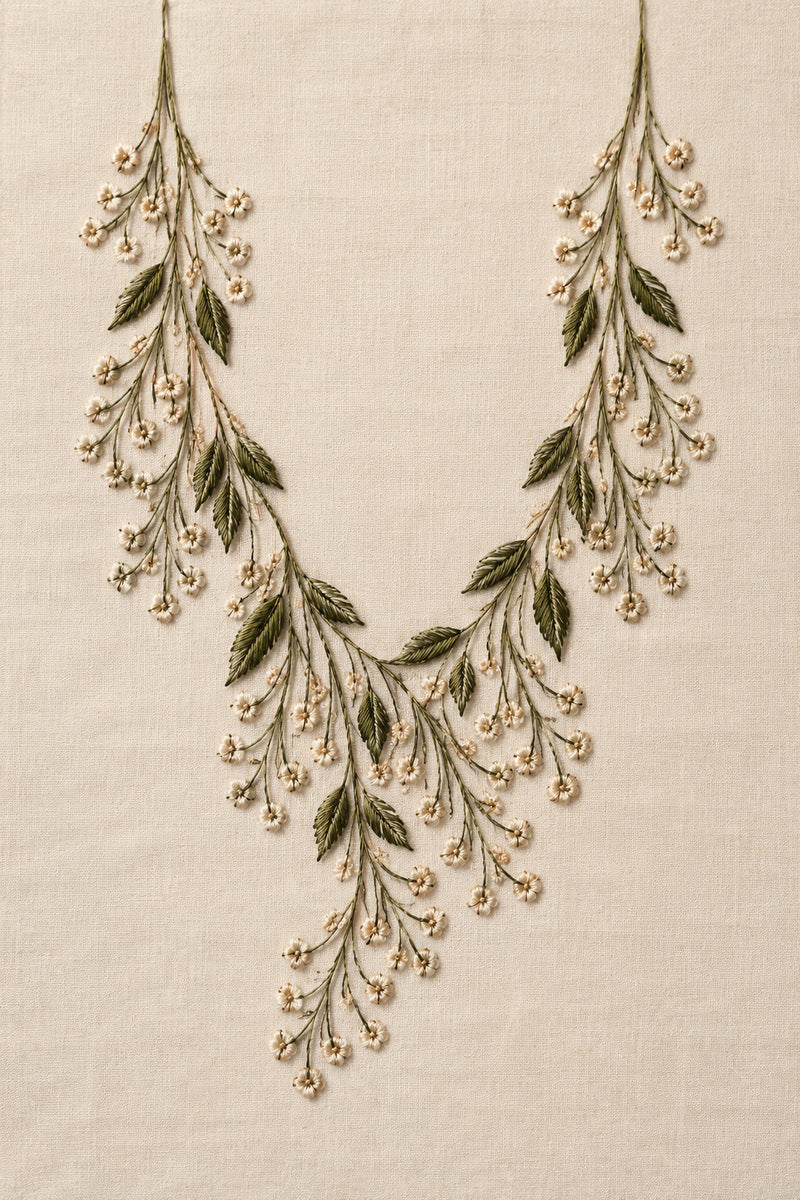 Simple Round Neckline Motif 03 from Neckline & Collar Embroidery Designs Book 4, a digital embroidery design reference for machine embroidery designs, embroidery patterns and garment placement ideas.