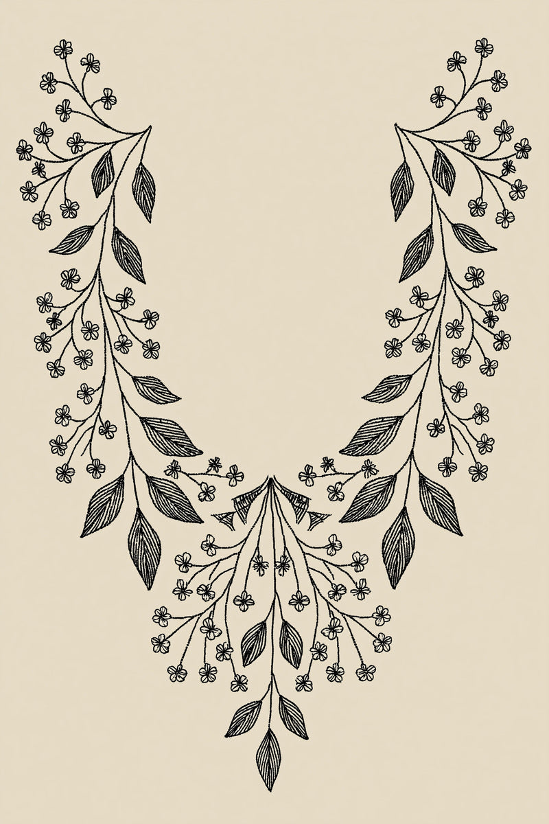 Simple Round Neckline Motif from Neckline & Collar Embroidery Designs Book 1, a digital embroidery design reference for machine embroidery designs, embroidery patterns and garment placement ideas.
