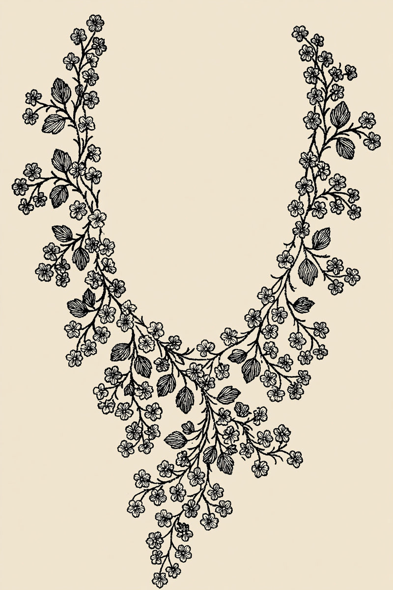 Simple Round Neckline Motif from Neckline & Collar Embroidery Designs Book 3, a digital embroidery design reference for machine embroidery designs, embroidery patterns and garment placement ideas.