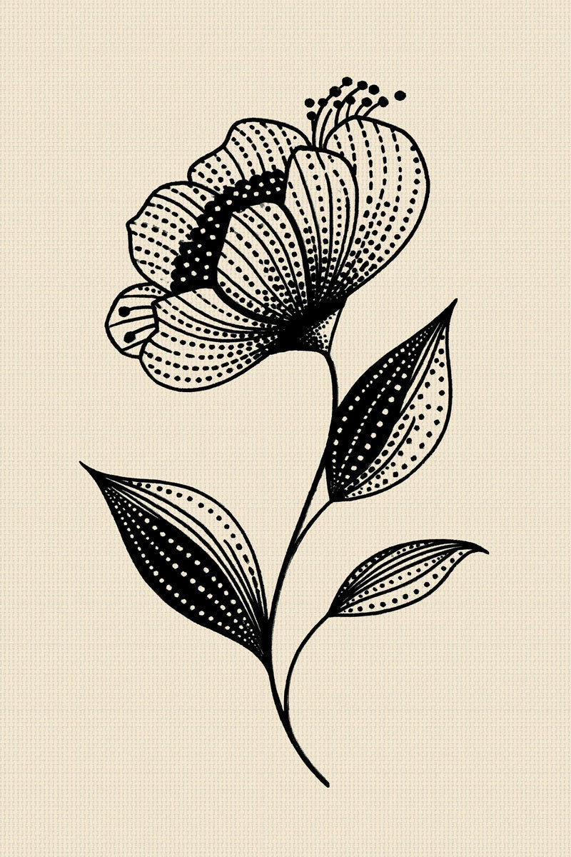 Original design plate of single dotted flower and three leaves from Single Color Embroidery Designs Edition Four.