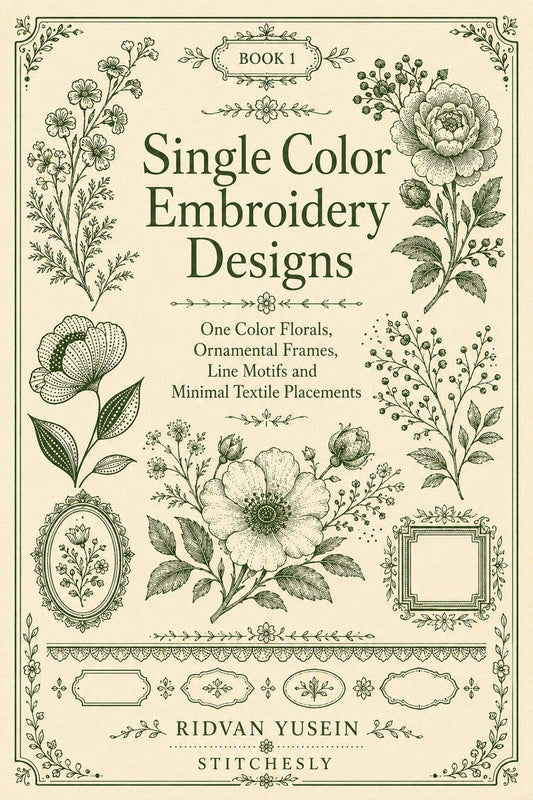 Single Color Embroidery Designs Edition One digital PDF book front cover.