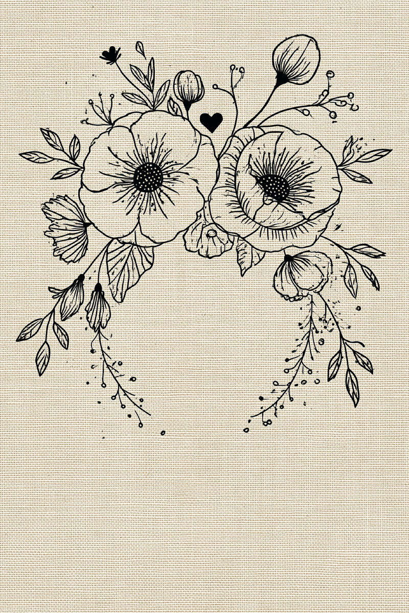 Original design plate of two open flowers and dotted garland from Single Color Embroidery Designs Edition Three.