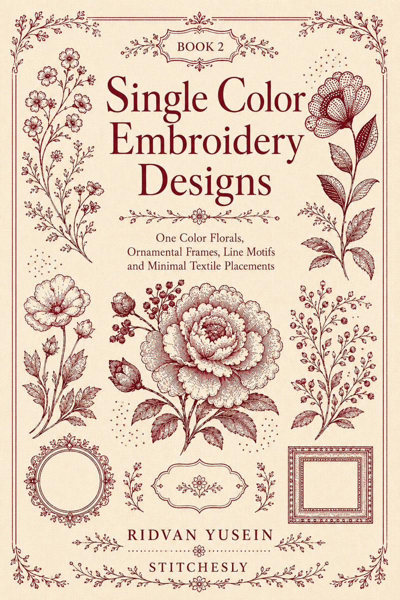 Single Color Embroidery Designs Edition Two digital PDF book front cover.