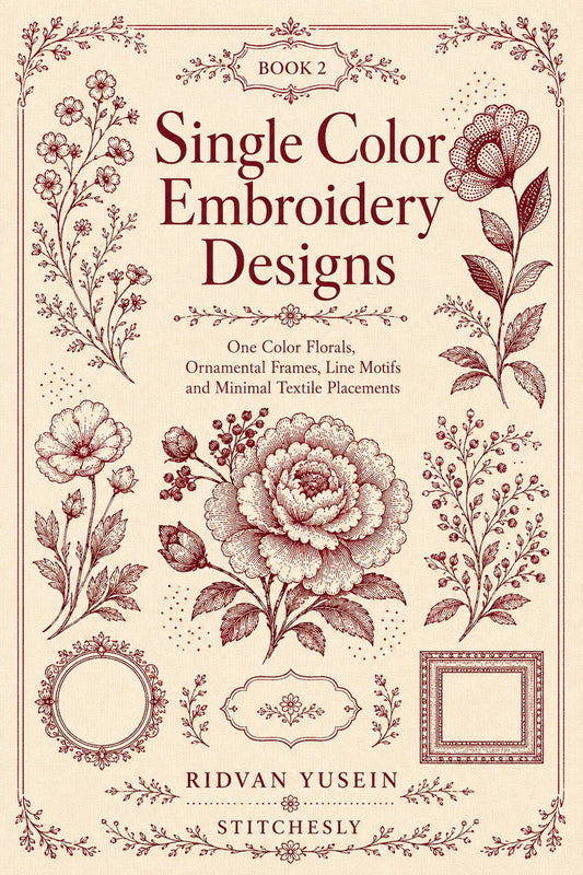Single Color Embroidery Designs Edition Two digital PDF book front cover.