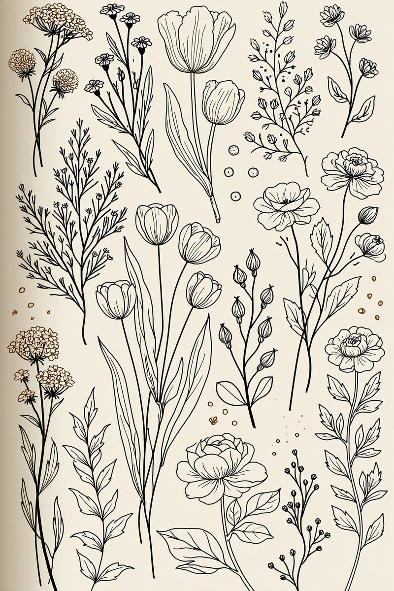 Original design plate of wildflower tulips and open flower library from Single Color Embroidery Designs Edition Two.