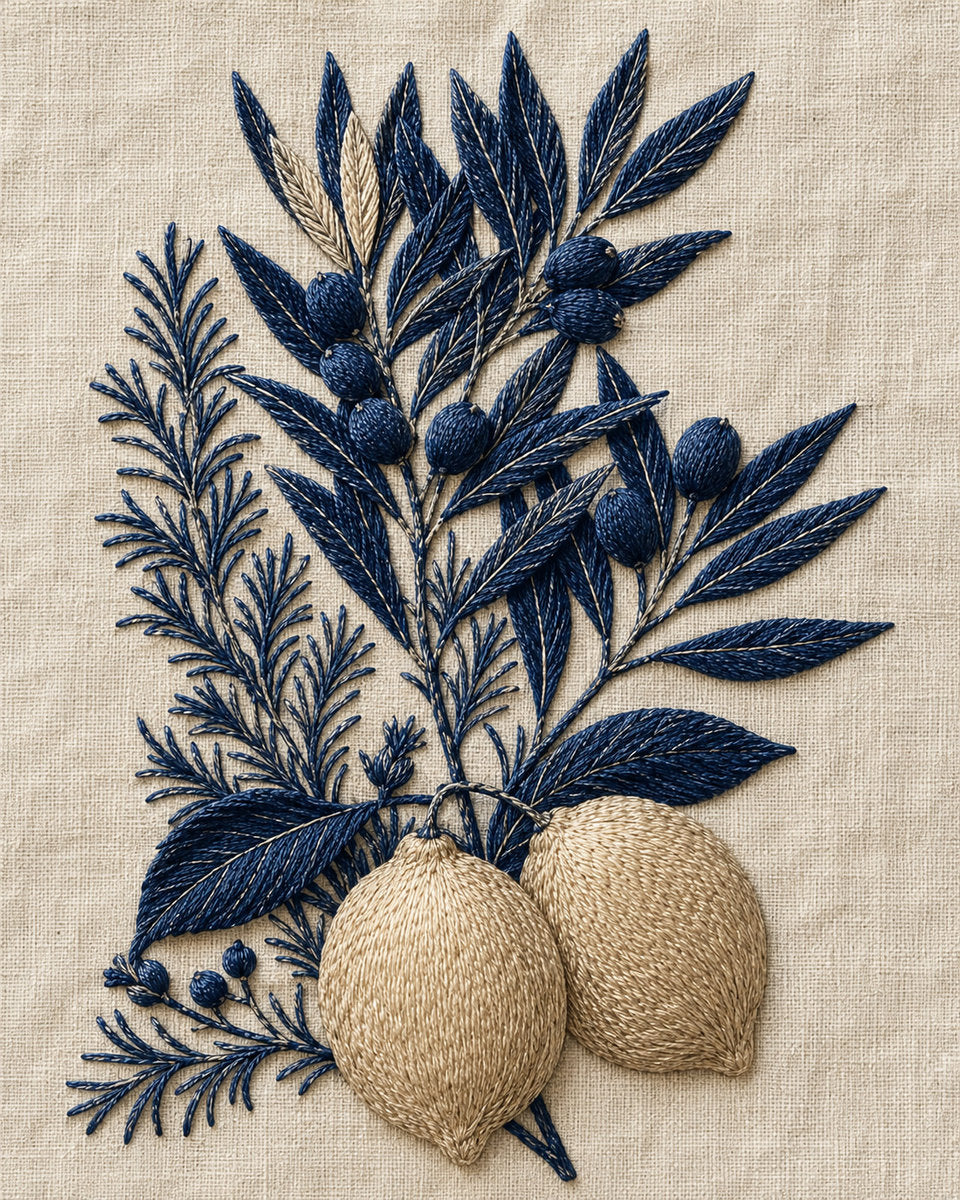 Single Color Mediterranean Kitchen Motif from Napkins, Table Runners & Kitchen Linens Book 1, a digital embroidery design reference for machine embroidery designs, embroidery patterns and border and edge embroidery.