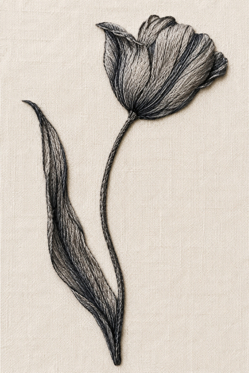 Single Tulip Inspired Stem 02 from Botanical Embroidery Designs Book 4, a digital embroidery design reference for machine embroidery designs, embroidery patterns and botanical and floral embroidery.