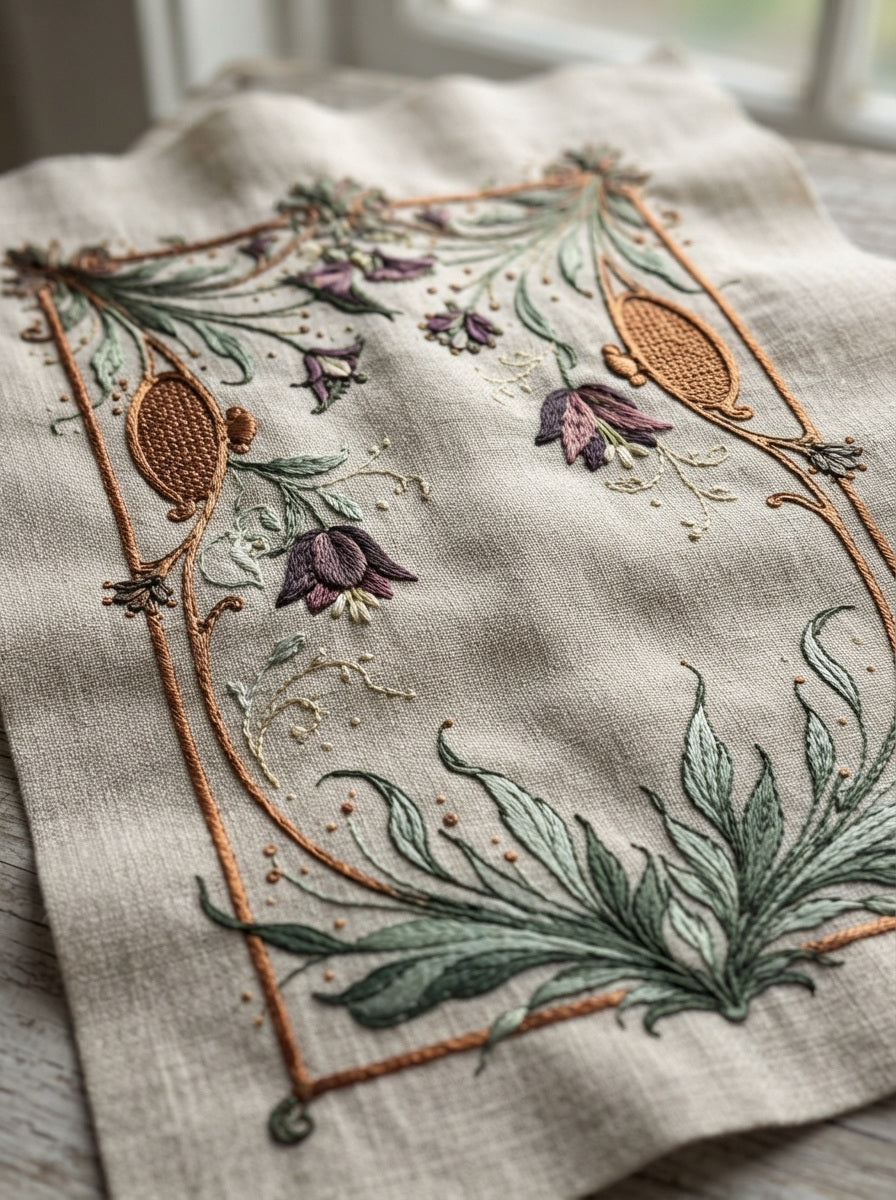 Sinuous Botanical Frame System Art 02 from Art Nouveau Botanical Embroidery Book 4, a digital embroidery design reference for machine embroidery designs, embroidery patterns and frames and monogram spaces.