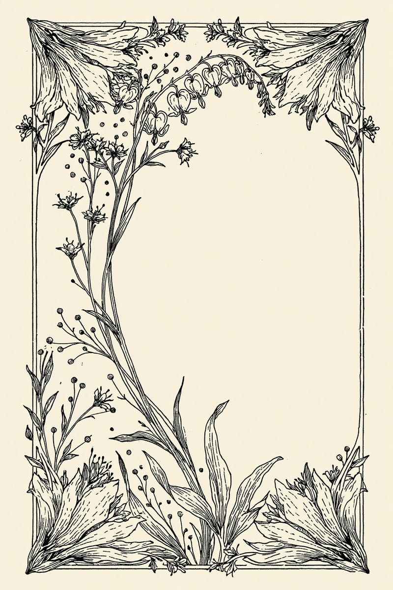 Sinuous Botanical Frame System Art from Art Nouveau Botanical Embroidery Book 2, a digital embroidery design reference for machine embroidery designs, embroidery patterns and frames and monogram spaces.