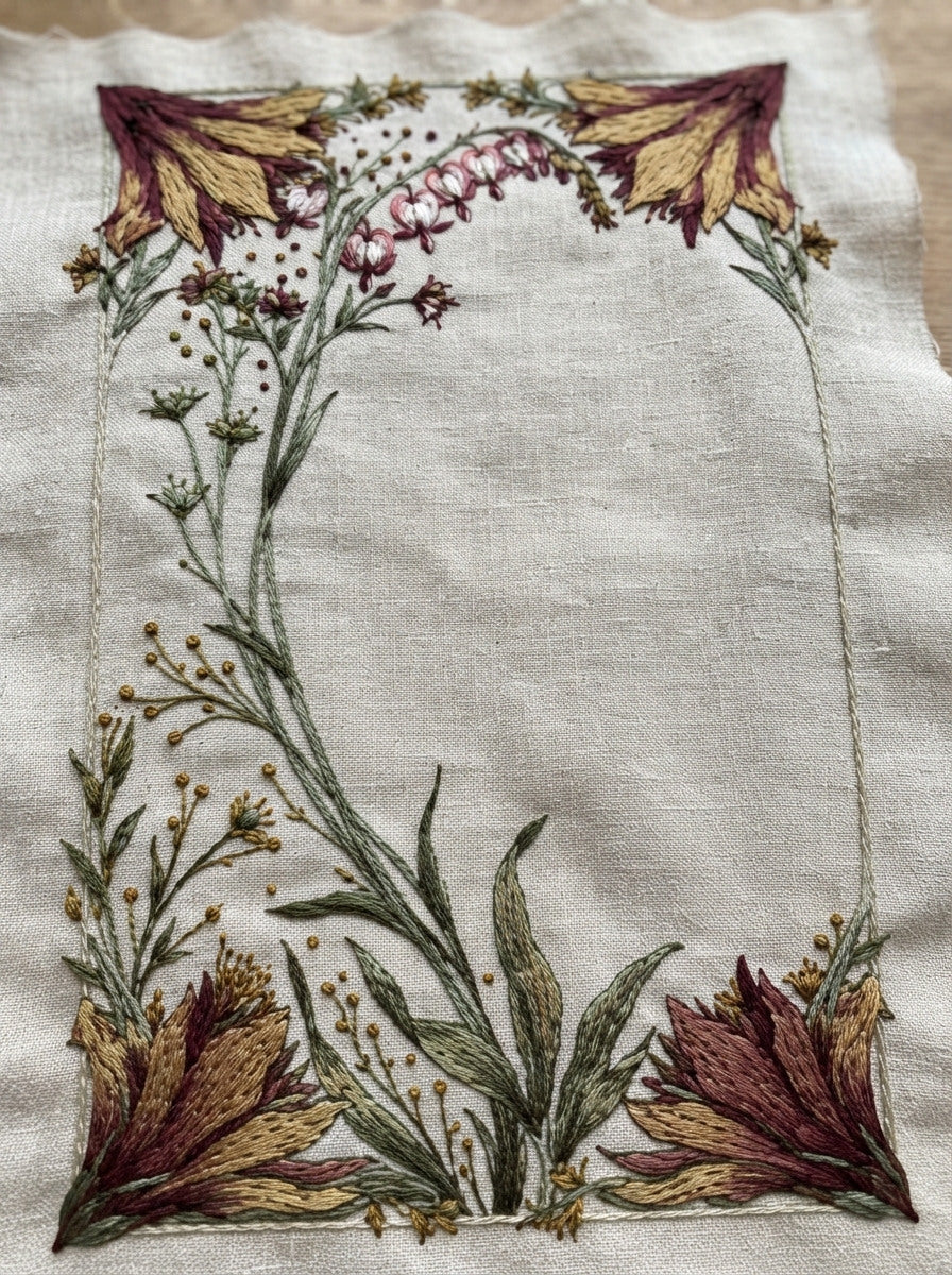Sinuous Botanical Frame System Art from Art Nouveau Botanical Embroidery Book 2, a digital embroidery design reference for machine embroidery designs, embroidery patterns and frames and monogram spaces.