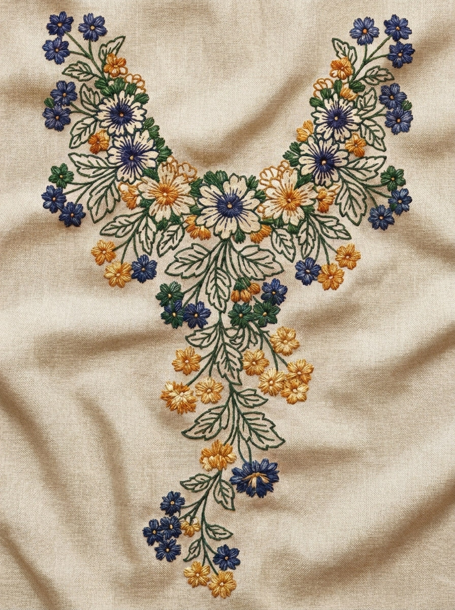 Slavic Blouse Neckline Motif from Hungarian & Slavic Embroidery Motifs Book 1, a digital embroidery design reference for machine embroidery designs, embroidery patterns and garment placement ideas.