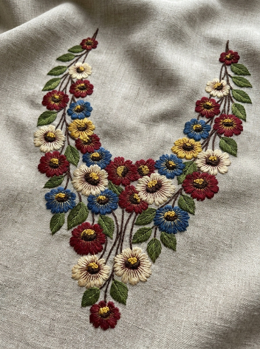 Slavic Blouse Neckline Motif from Hungarian & Slavic Embroidery Motifs Book 4, a digital embroidery design reference for machine embroidery designs, embroidery patterns and garment placement ideas.