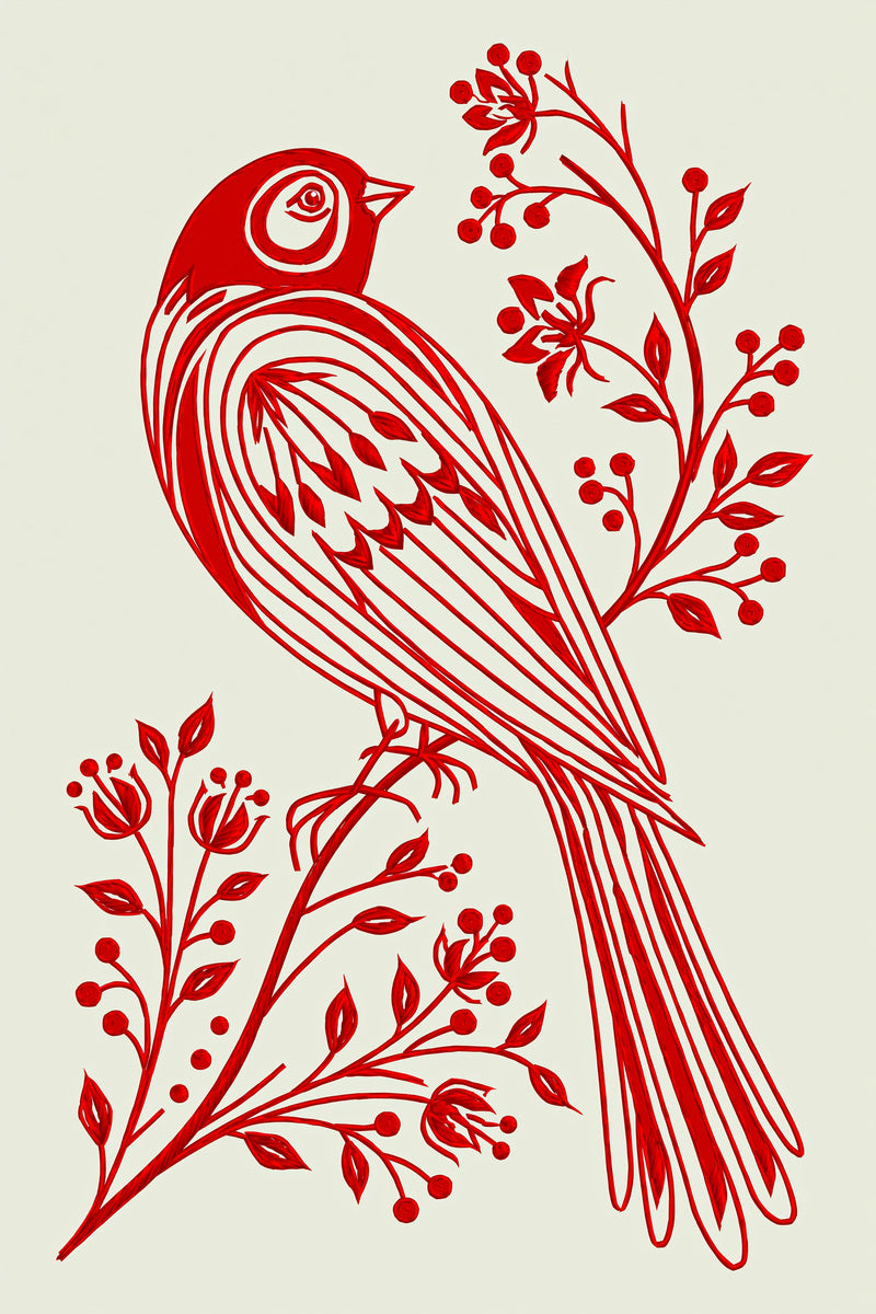 Slavic Redwork Bird And Branch from Hungarian & Slavic Embroidery Motifs Book 1, a digital embroidery design reference for machine embroidery designs, embroidery patterns and embroidery design reference.