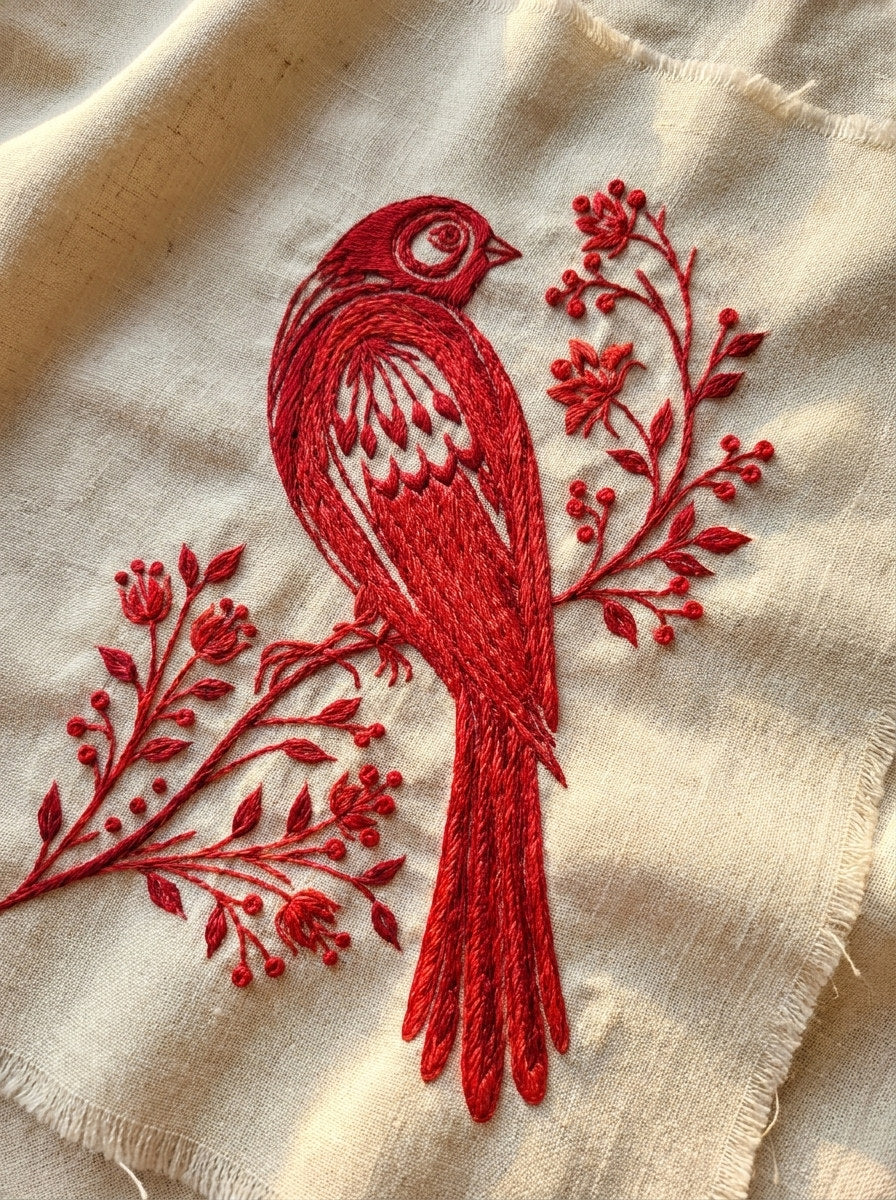 Slavic Redwork Bird And Branch from Hungarian & Slavic Embroidery Motifs Book 1, a digital embroidery design reference for machine embroidery designs, embroidery patterns and embroidery design reference.