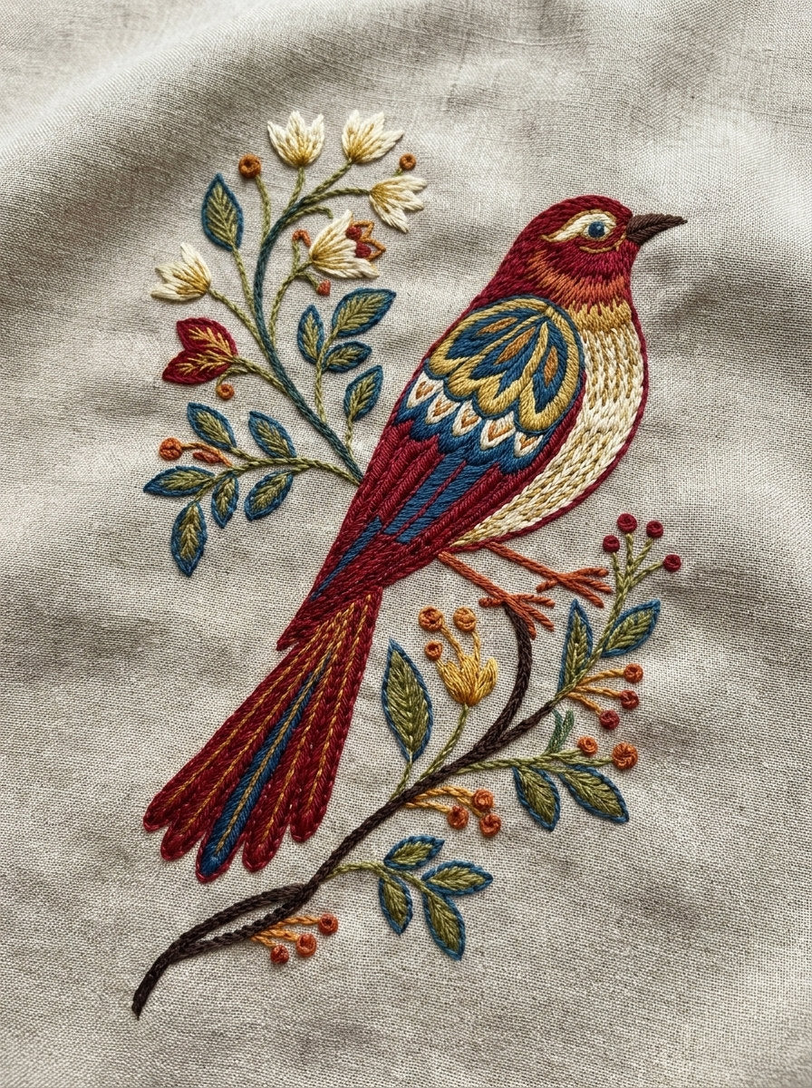 Slavic Redwork Bird And Branch from Hungarian & Slavic Embroidery Motifs Book 4, a digital embroidery design reference for machine embroidery designs, embroidery patterns and embroidery design reference.