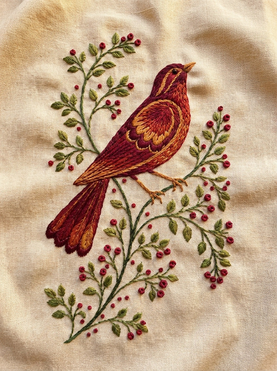 Slavic Redwork Bird And Branch from Hungarian & Slavic Embroidery Motifs Book 2, a digital embroidery design reference for machine embroidery designs, embroidery patterns and embroidery design reference.