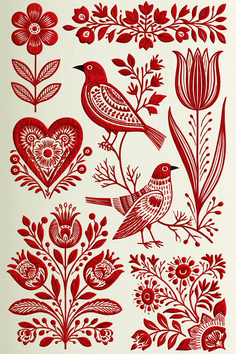 Slavic Redwork Collection Plate from Hungarian & Slavic Embroidery Motifs Book 3, a digital embroidery design reference for machine embroidery designs, embroidery patterns and embroidery design reference.