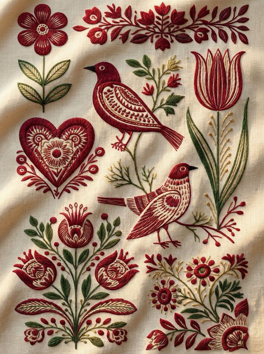 Slavic Redwork Collection Plate from Hungarian & Slavic Embroidery Motifs Book 3, a digital embroidery design reference for machine embroidery designs, embroidery patterns and embroidery design reference.