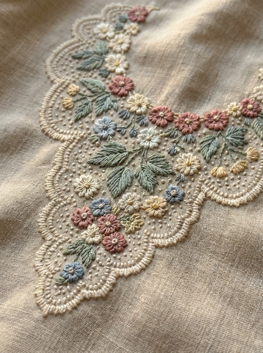 Sleeve Edge And Collar Matching from Necklines & Collars Embroidery Book 3, a digital embroidery design reference for machine embroidery designs, embroidery patterns and border and edge embroidery.
