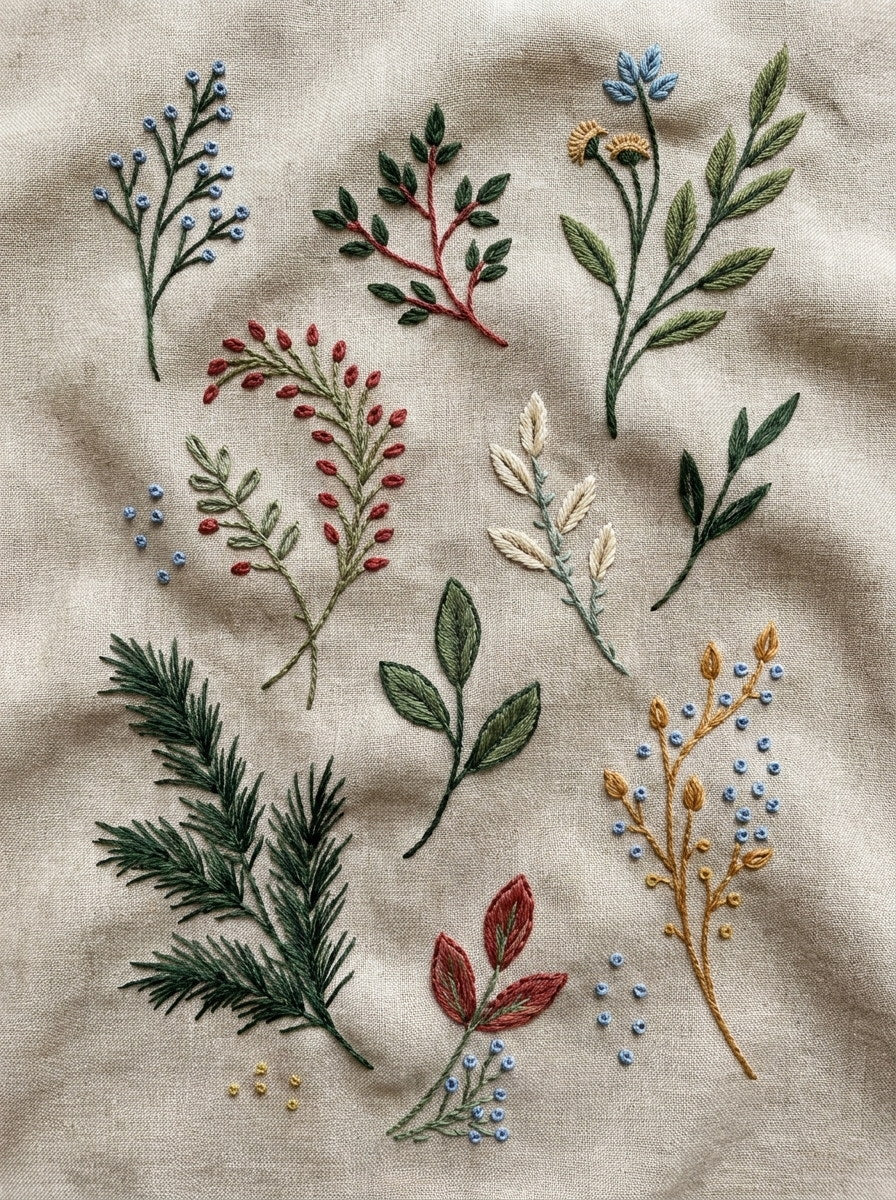 Small Botanical Sprig And Leaf from Botanical Sprig Library Book 1, a digital embroidery design reference for machine embroidery designs, embroidery patterns and small motif and accent designs.