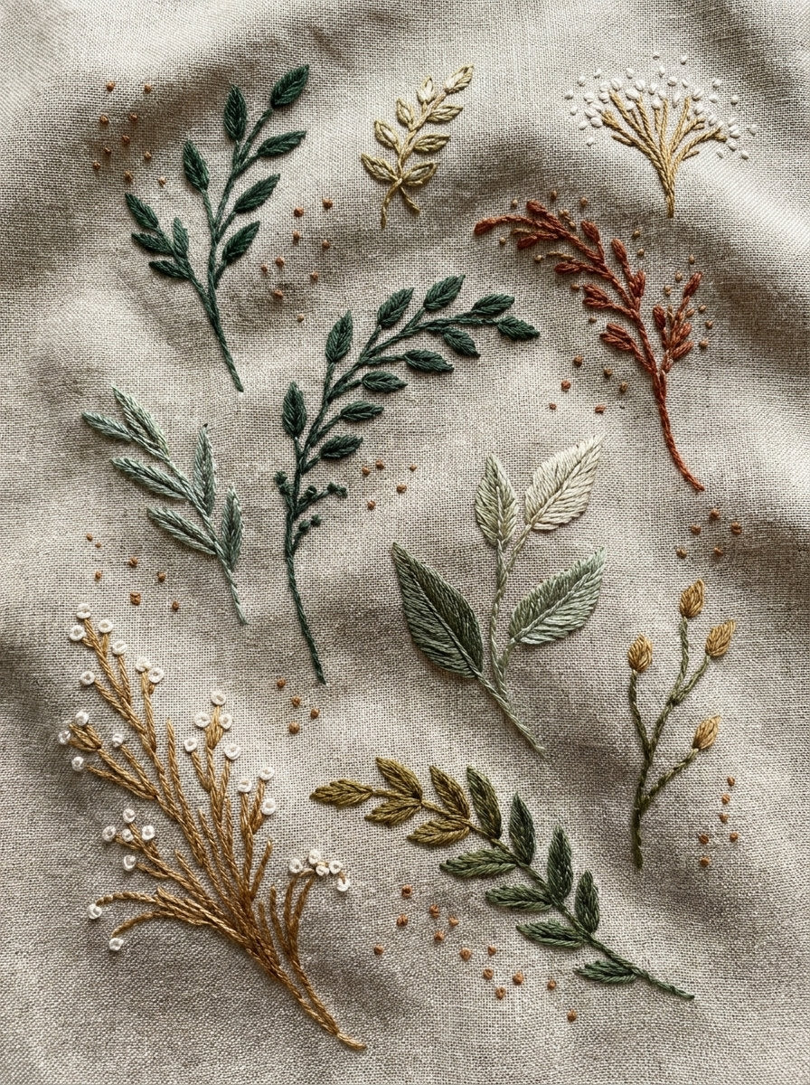 Small Botanical Sprig And Leaf from Botanical Sprig Library Book 5, a digital embroidery design reference for machine embroidery designs, embroidery patterns and small motif and accent designs.