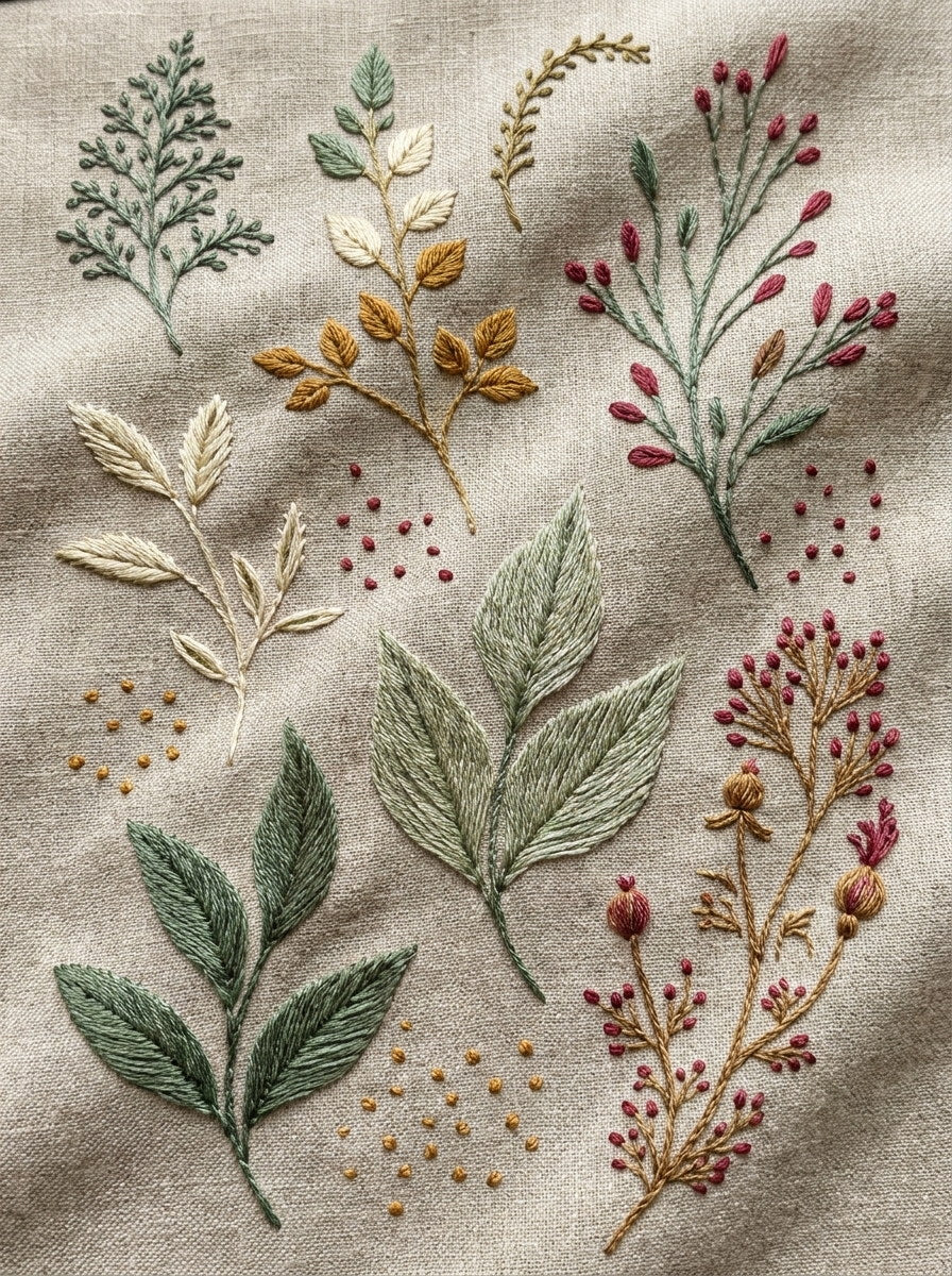 Small Botanical Sprig And Leaf from Botanical Sprig Library Book 10, a digital embroidery design reference for machine embroidery designs, embroidery patterns and small motif and accent designs.