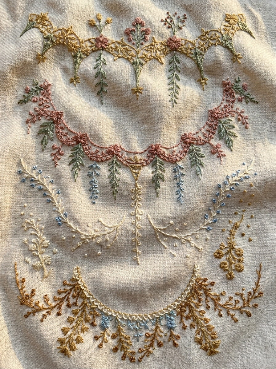 Small Collar And Neckline Motif from Necklines & Collars Embroidery Book 3, a digital embroidery design reference for machine embroidery designs, embroidery patterns and garment placement ideas.