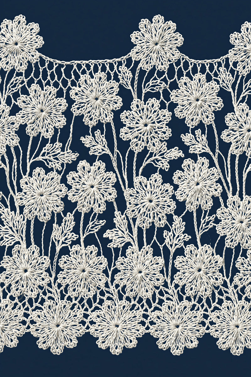 Small Floral Crochet Border Crochet from Crochet Lace Borders & Edgings Book 3, a digital embroidery design reference for machine embroidery designs, embroidery patterns and border and edge embroidery.