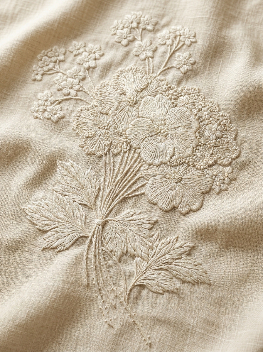 Small French Floral Bouquet French from French Embroidery & La Broderie Blanche Book 1, a digital embroidery design reference for machine embroidery designs, embroidery patterns and lace and broderie details.