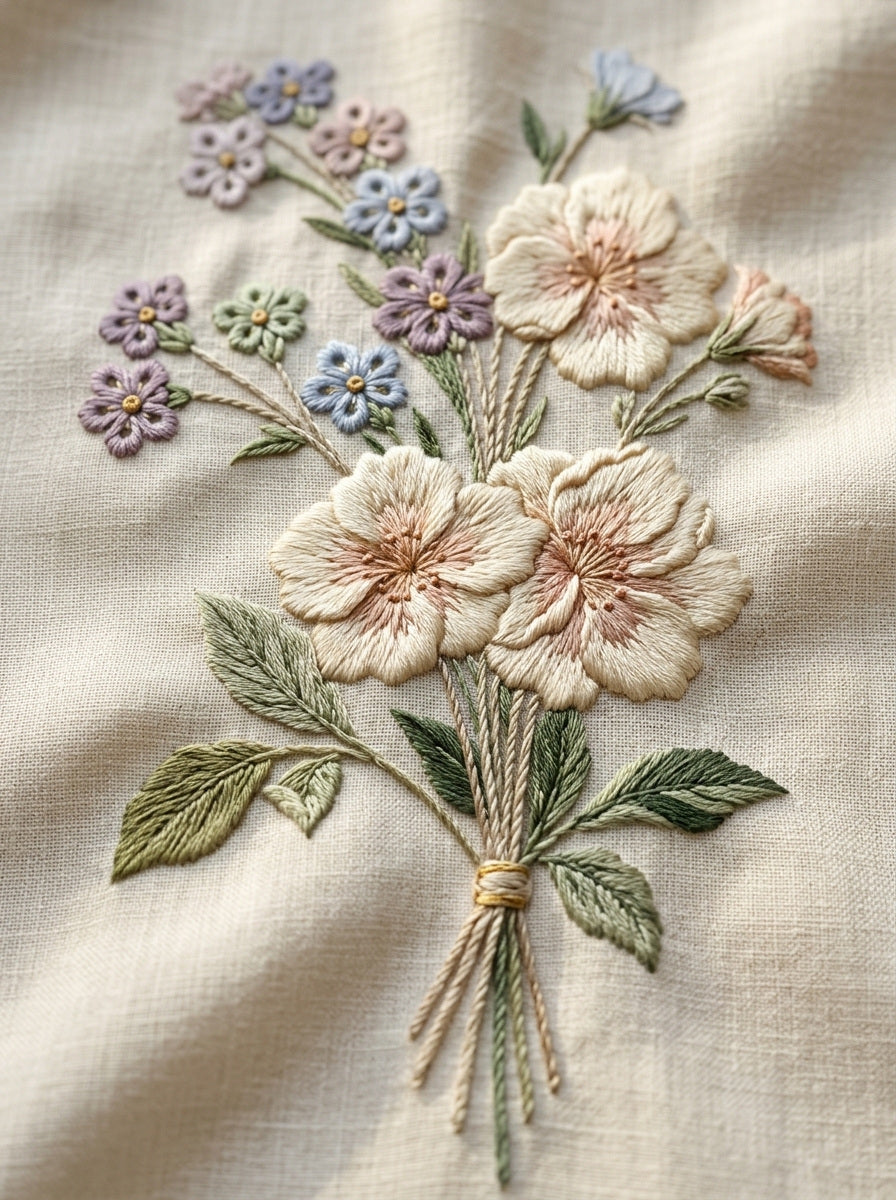 Small French Floral Bouquet French from French Embroidery & La Broderie Blanche Book 3, a digital embroidery design reference for machine embroidery designs, embroidery patterns and lace and broderie details.