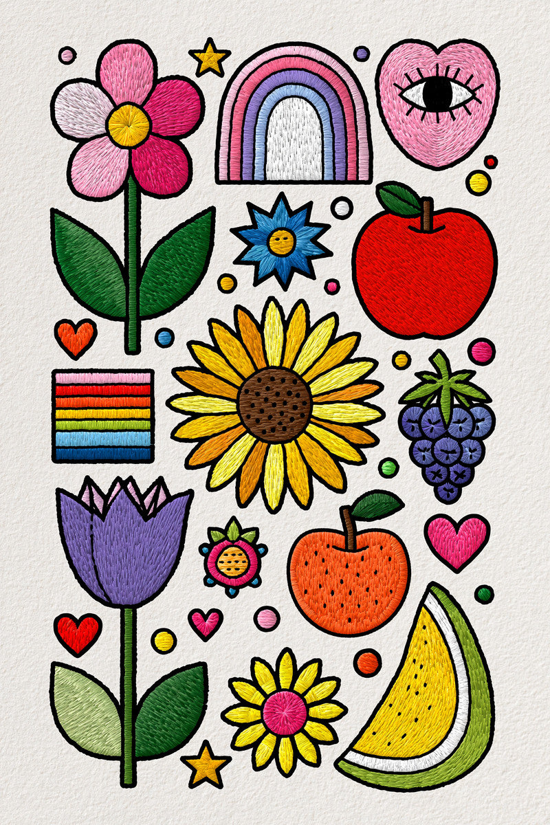 Small Goods Patch Library Plate from Color Pop Patches & Playful Motifs Book 2, a digital embroidery design reference for machine embroidery designs, embroidery patterns and small motif and accent designs.