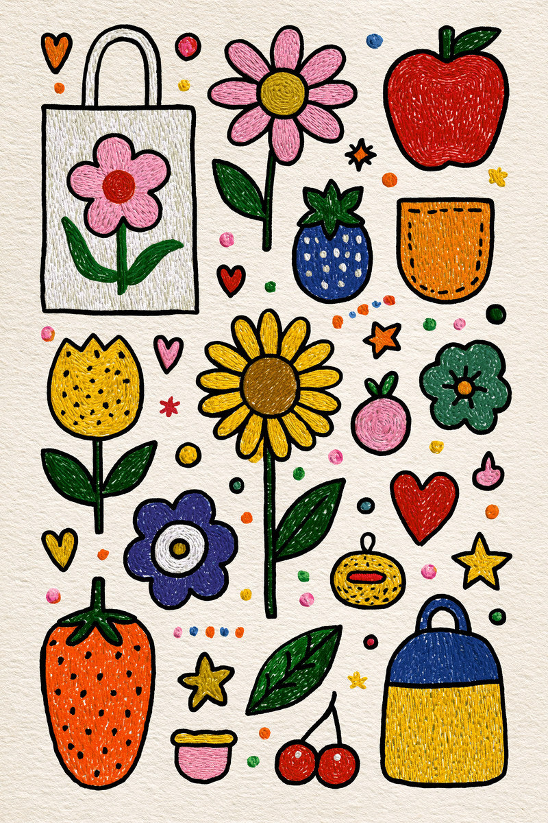 Small Goods Patch Library Plate from Color Pop Patches & Playful Motifs Book 4, a digital embroidery design reference for machine embroidery designs, embroidery patterns and small motif and accent designs.