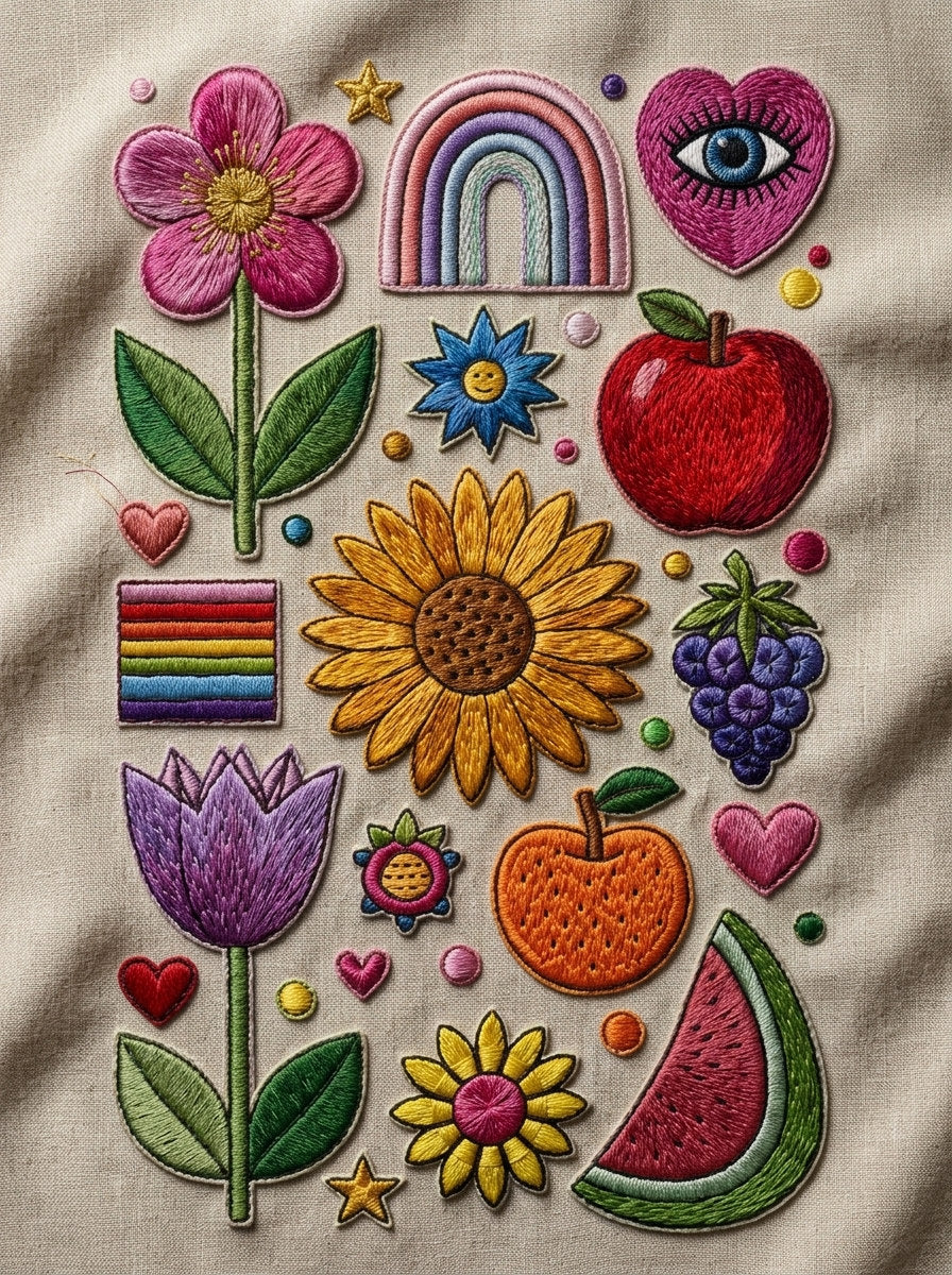 Small Goods Patch Library Plate from Color Pop Patches & Playful Motifs Book 2, a digital embroidery design reference for machine embroidery designs, embroidery patterns and small motif and accent designs.