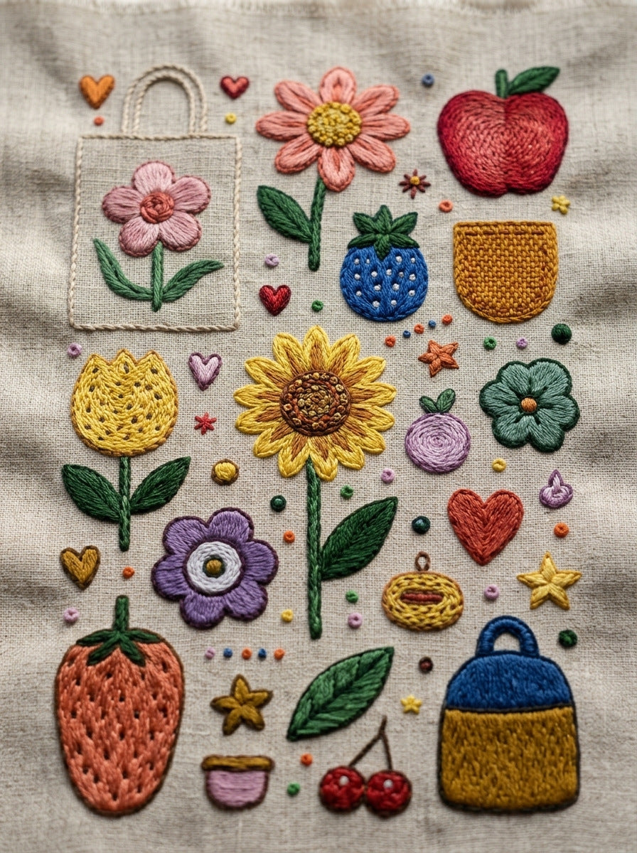 Small Goods Patch Library Plate from Color Pop Patches & Playful Motifs Book 4, a digital embroidery design reference for machine embroidery designs, embroidery patterns and small motif and accent designs.