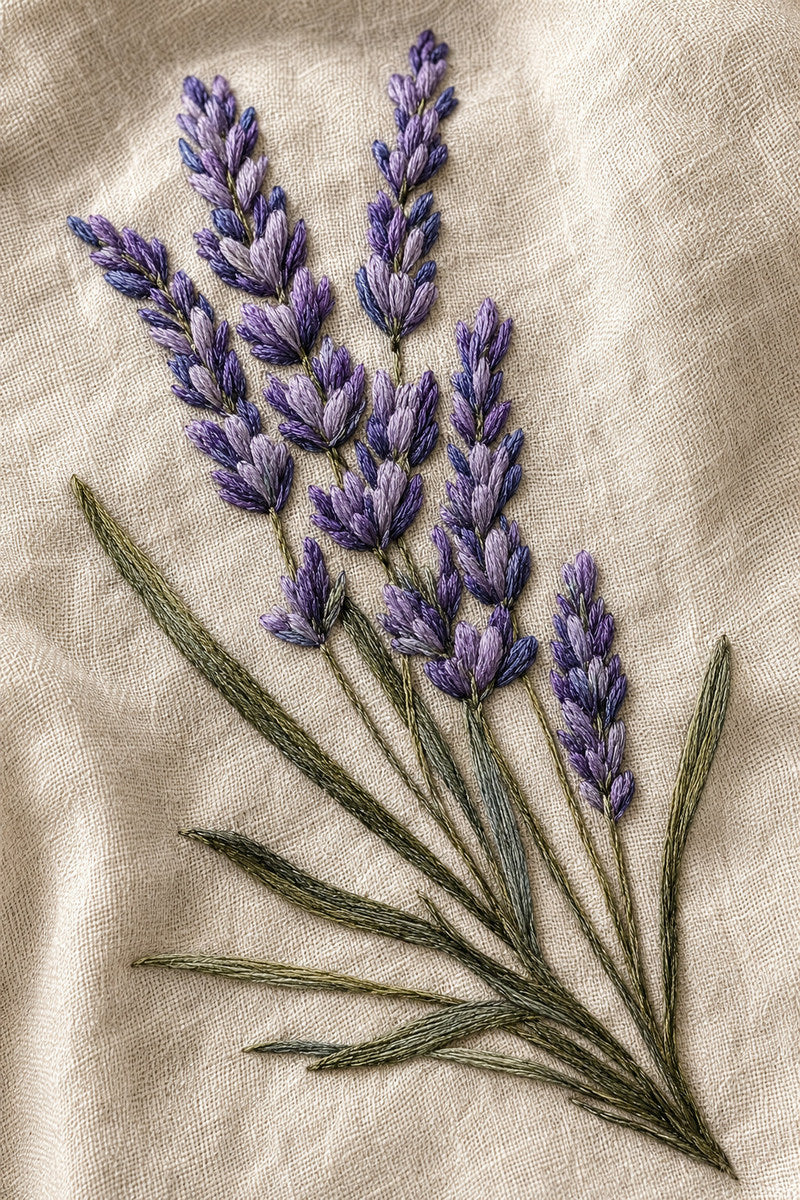 Small Lavender Branch 1 from Botanical Embroidery Designs Book 2, a digital embroidery design reference for machine embroidery designs, embroidery patterns and small motif and accent designs.