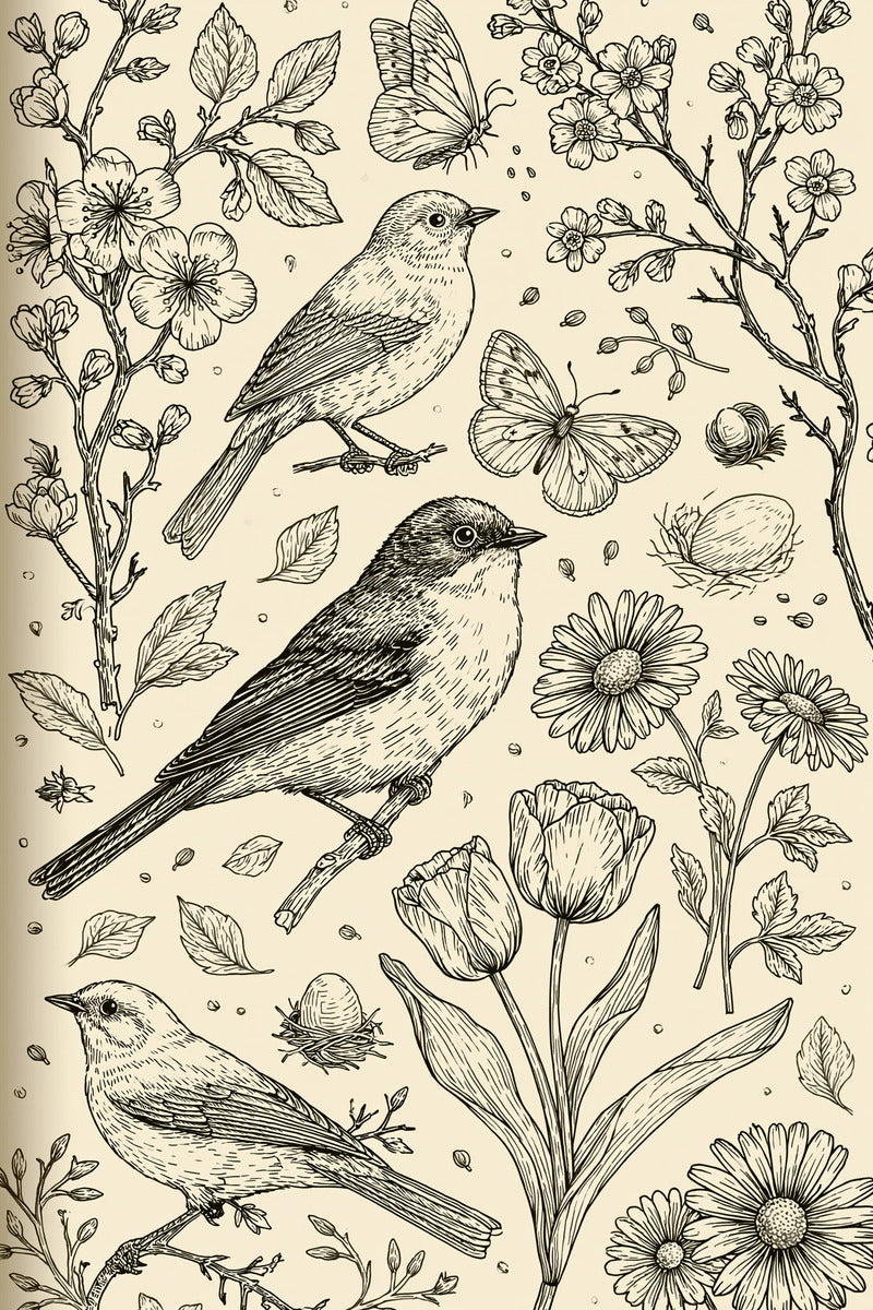 Spring Birds Butterflies And Garden from Easter & Spring Embroidery Book 3, a digital embroidery design reference for machine embroidery designs, embroidery patterns and seasonal embroidery motifs.