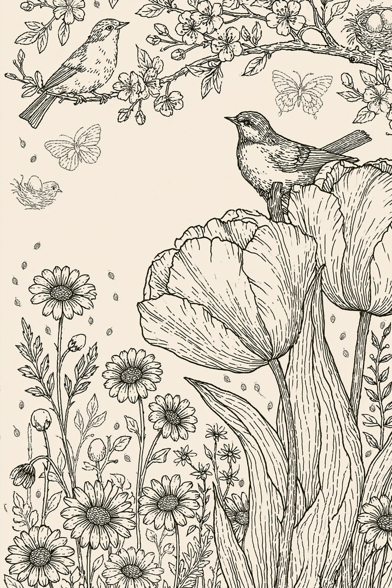 Spring Birds Butterflies And Garden from Easter & Spring Embroidery Book 4, a digital embroidery design reference for machine embroidery designs, embroidery patterns and seasonal embroidery motifs.