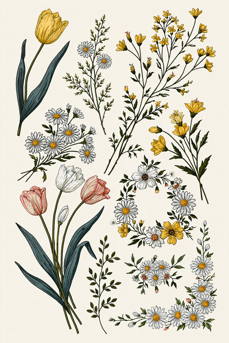 Spring Floral Motif Set Easter from Easter & Spring Embroidery Book 4, a digital embroidery design reference for machine embroidery designs, embroidery patterns and seasonal embroidery motifs.