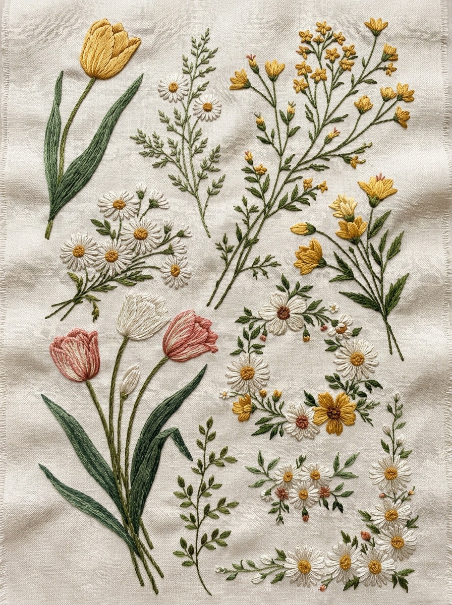 Spring Floral Motif Set Easter from Easter & Spring Embroidery Book 4, a digital embroidery design reference for machine embroidery designs, embroidery patterns and seasonal embroidery motifs.