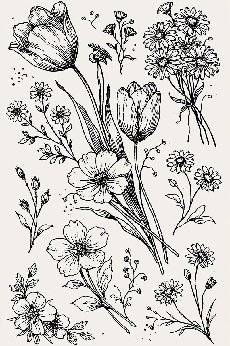 Spring Florals Tulips And Daisies from Easter & Spring Embroidery Book 1, a digital embroidery design reference for machine embroidery designs, embroidery patterns and seasonal embroidery motifs.