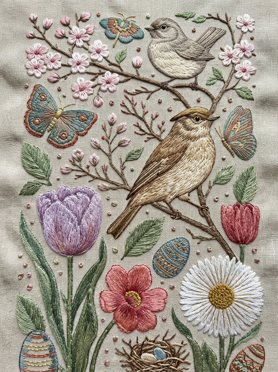 Spring Garden Motif Plate Easter from Easter & Spring Embroidery Book 2, a digital embroidery design reference for machine embroidery designs, embroidery patterns and seasonal embroidery motifs.
