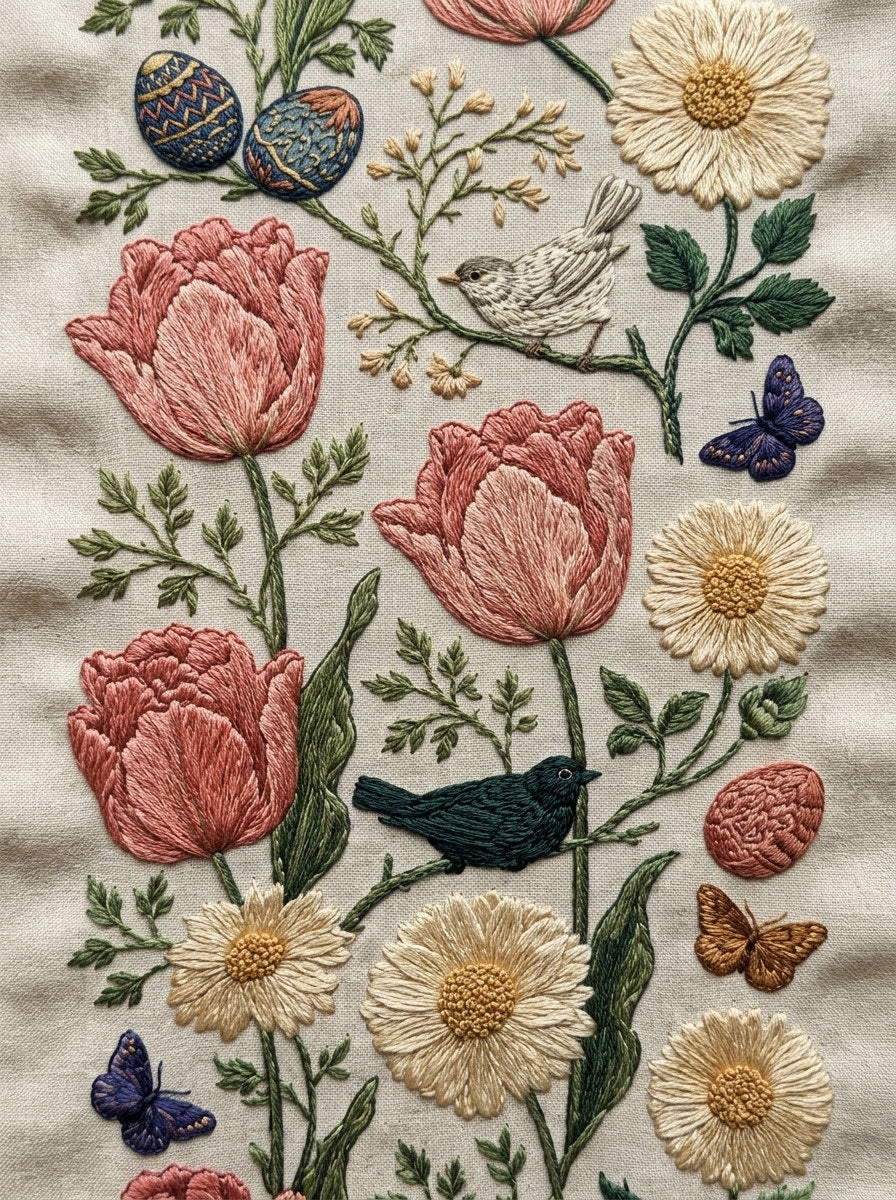 Spring Table Linen Border Easter from Easter & Spring Embroidery Book 3, a digital embroidery design reference for machine embroidery designs, embroidery patterns and border and edge embroidery.