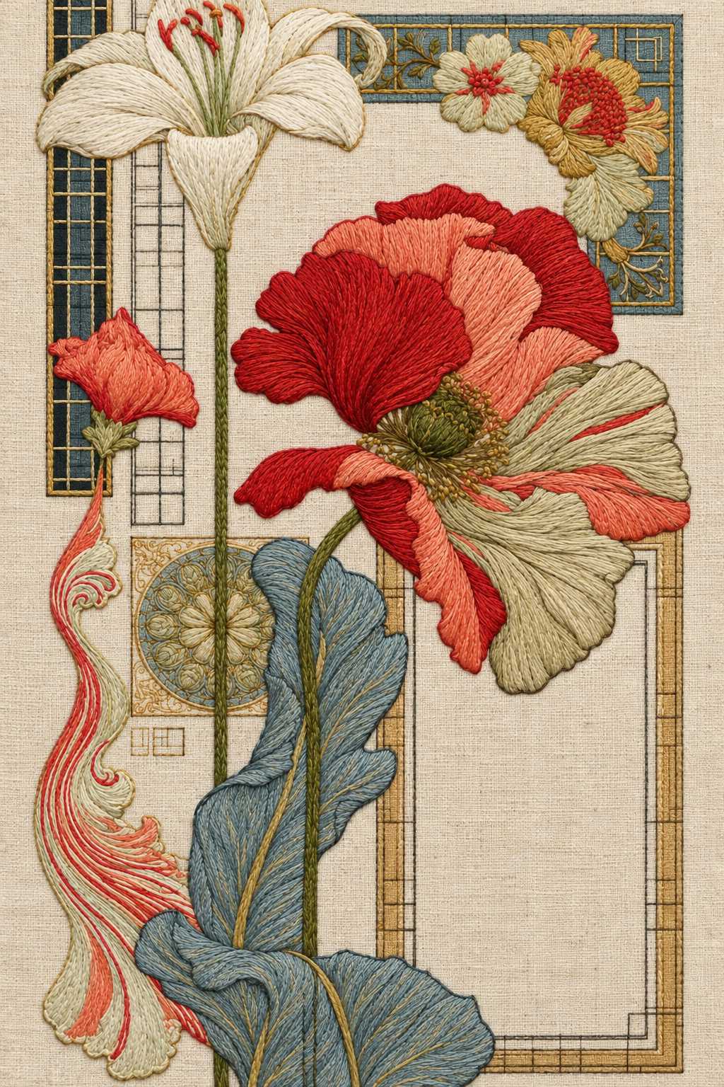 Art Nouveau Needlework - Book 4 | Digital PDF Embroidery Design Book | Hand embroidery example 1