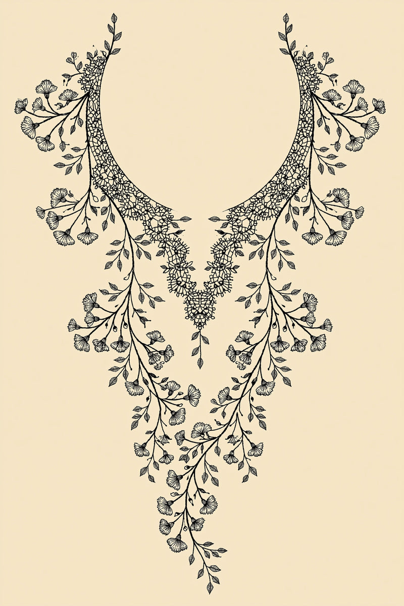 Statement Dress Yoke Design 02 from Neckline & Collar Embroidery Designs Book 4, a digital embroidery design reference for machine embroidery designs, embroidery patterns and garment placement ideas.