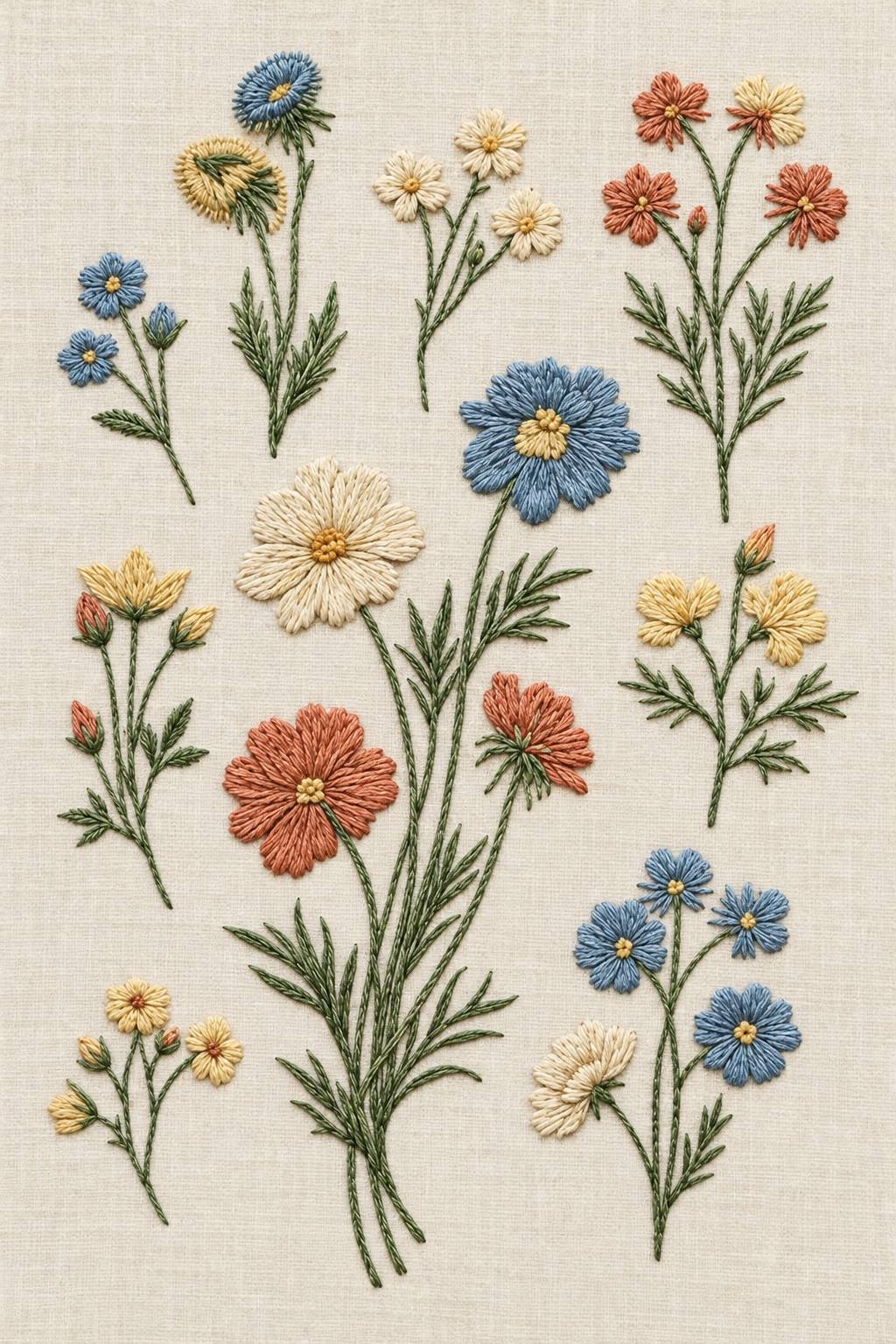 Accent Designs and Mini Motif Library Book 1 - mini floral study plate. Fine cotton hand embroidery preview faithful to the original design.