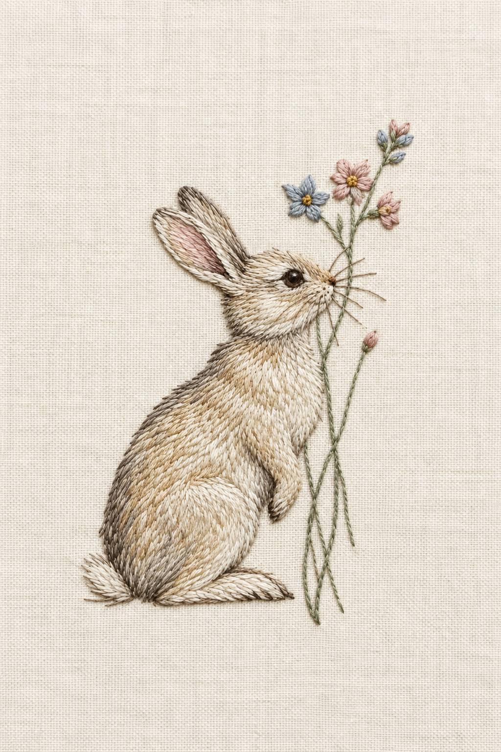 Accent Designs and Mini Motif Library Book 1 - rabbit floral accent. Fine cotton hand embroidery preview faithful to the original design.