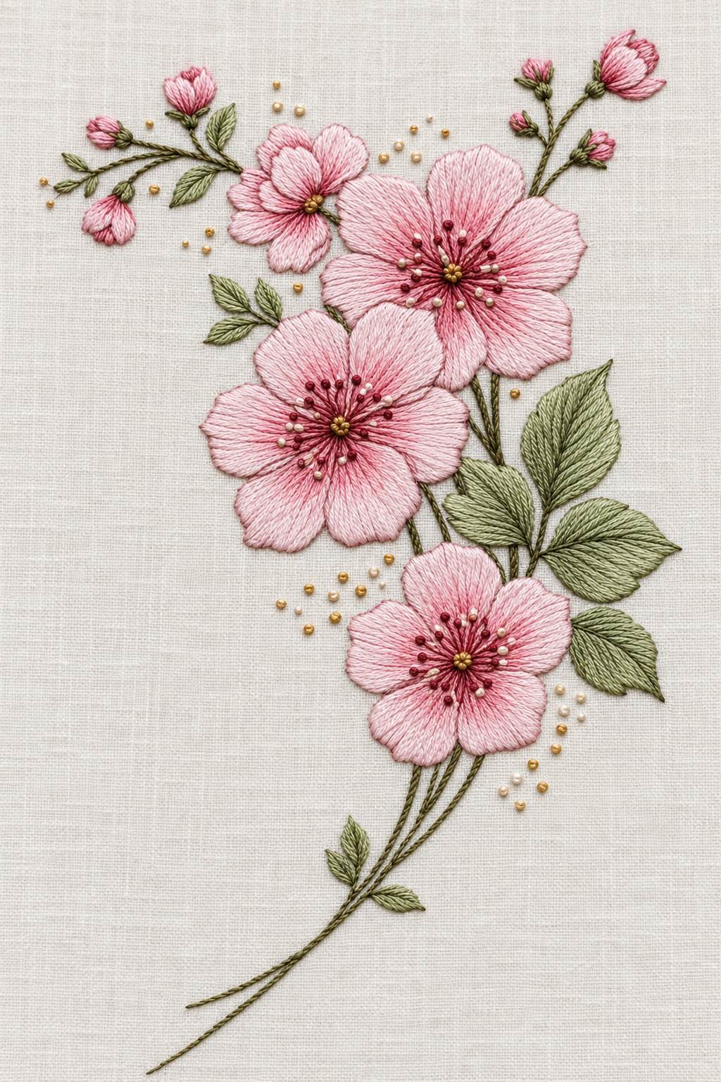 Accent Designs and Mini Motif Library Book 2 - blossom corner spray. Fine cotton hand embroidery preview faithful to the original design.
