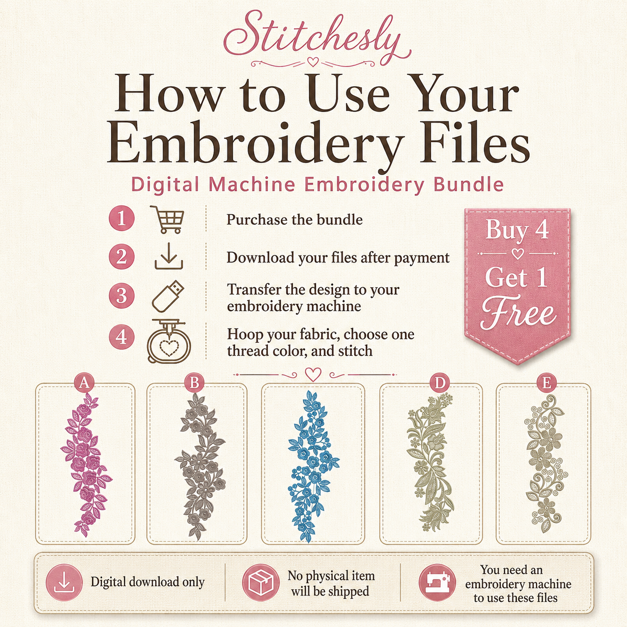 How to use floral border machine embroidery files for linens, towels, pillows and garments.